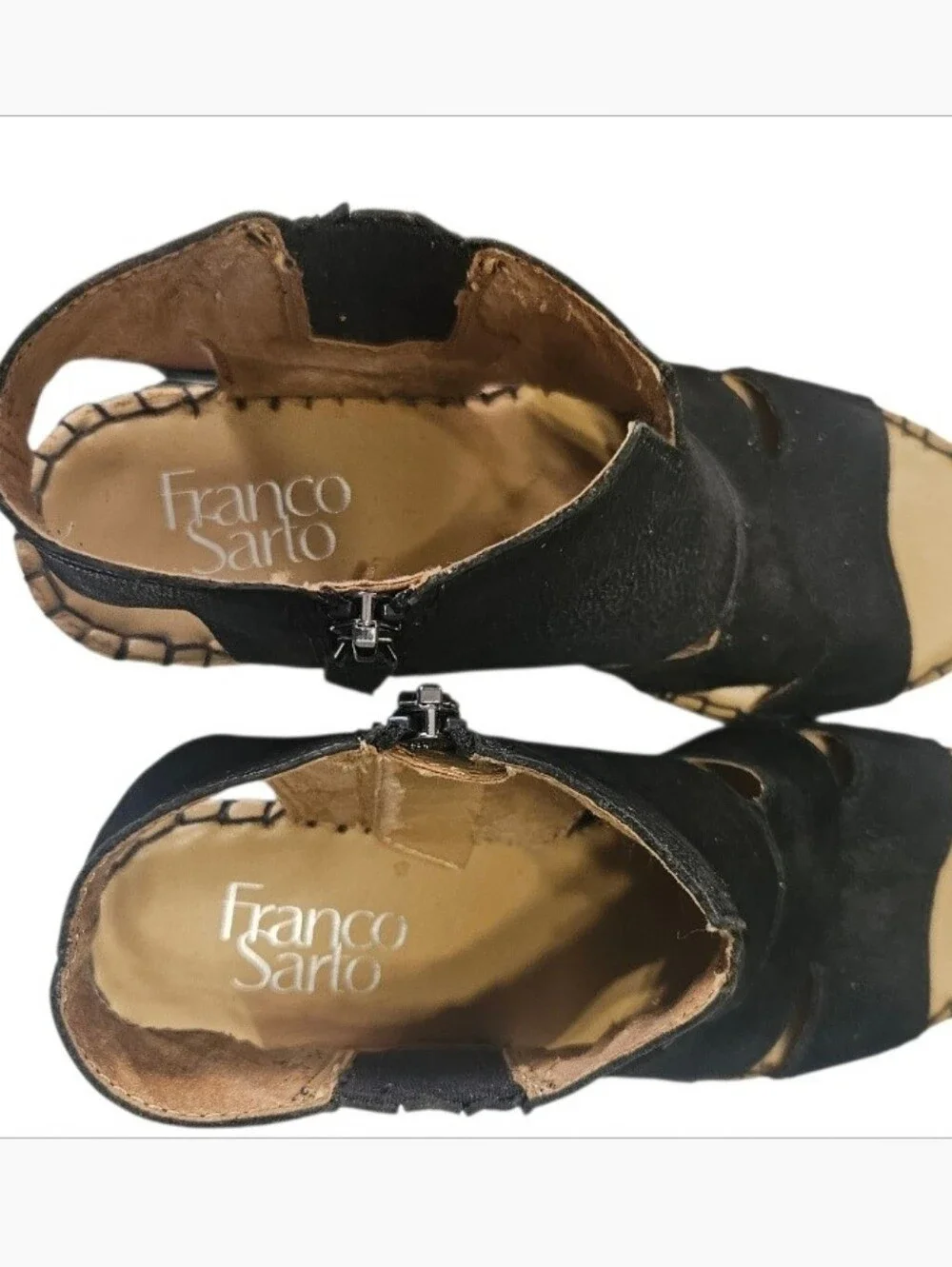 Franco Sarto 9M Black Suede Leather Nola Cut Out Espadrille Wedge Sandal